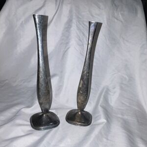 Bellini Silver vintage Metal Pair Bud Vases Square Base made in Brazil